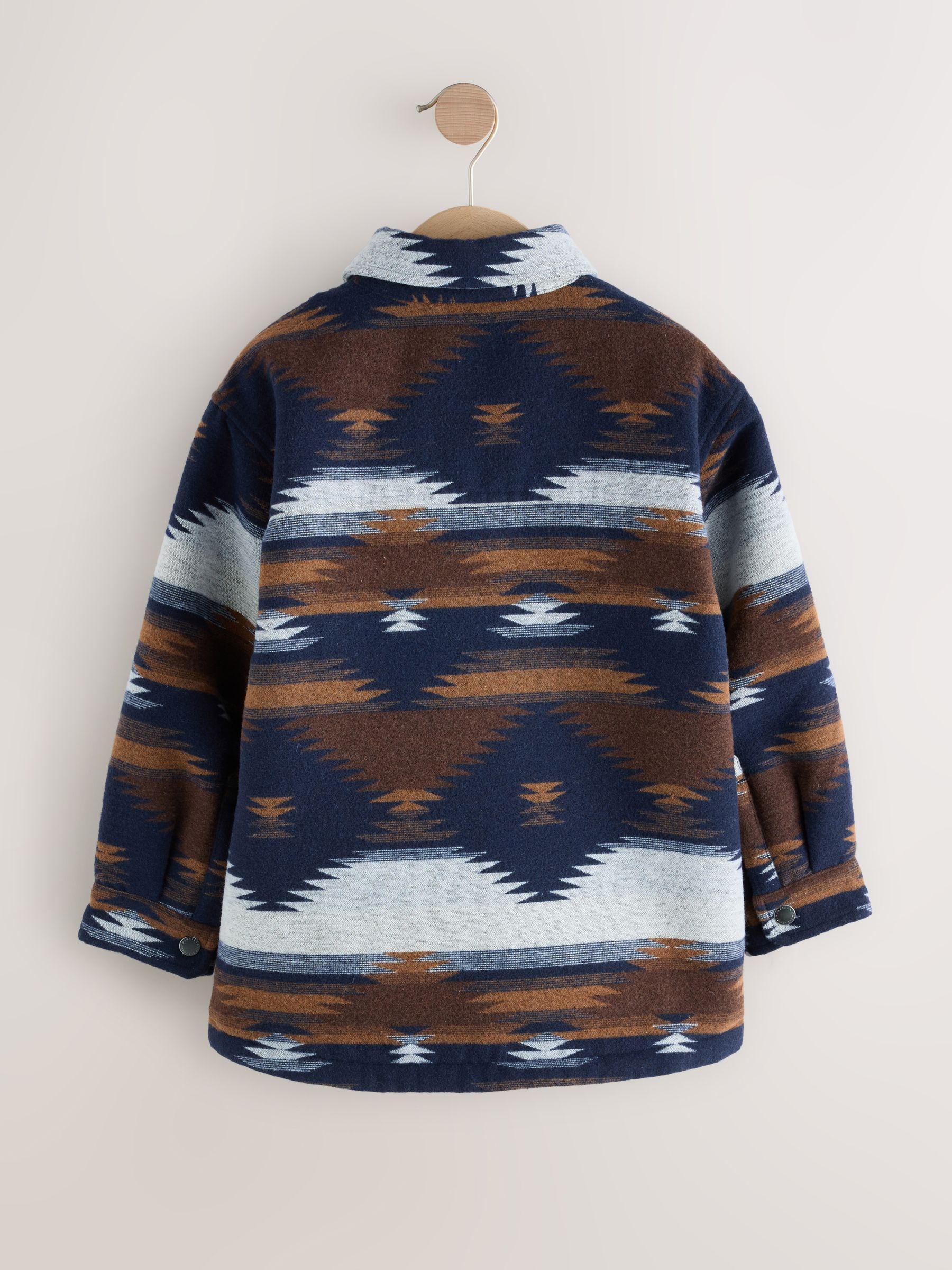 Lichtbruin/Marineblauw Ikat-patroon - Gevoerde shacket (3-16jr)