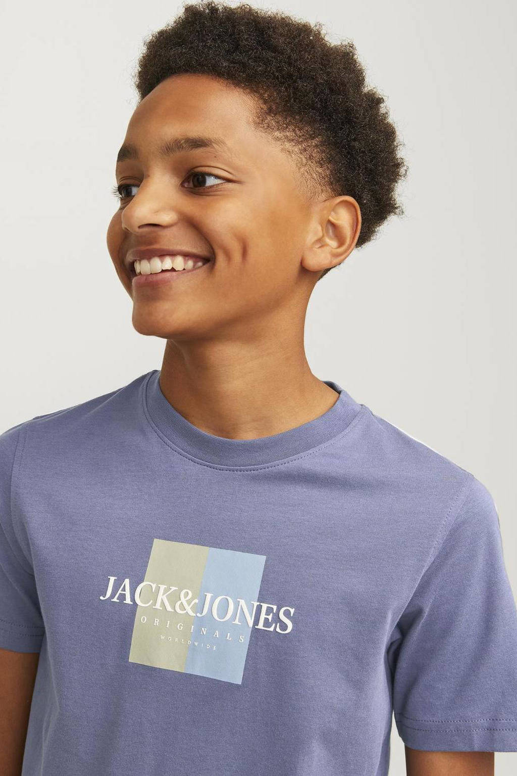 JACK & JONES T-shirt met printopdruk paarsblauw