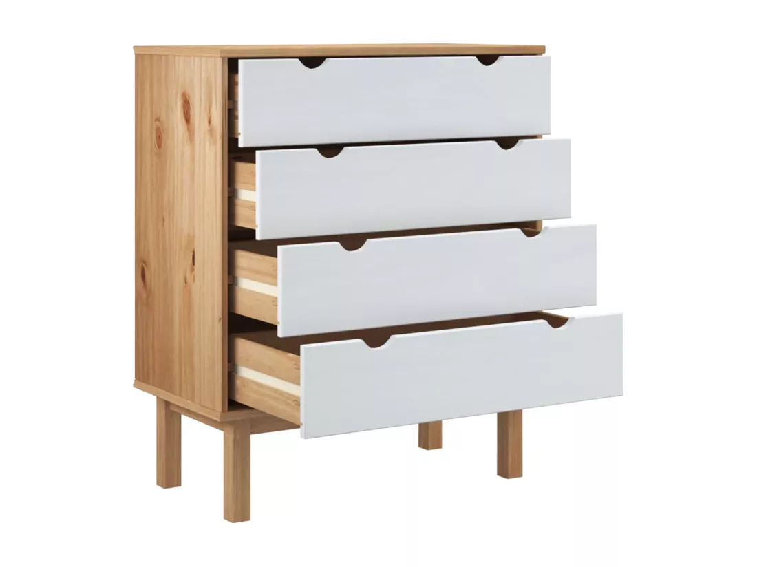 Commode OTTA Marron et blanc 76,5x39,5x90 cm Bois de pin massif