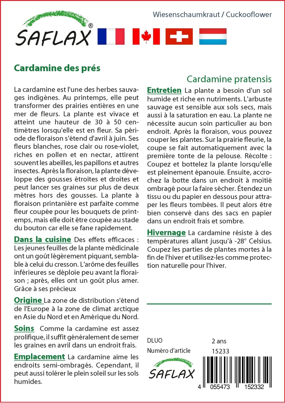 Jardin dans le sac - cardamine des prés - 100 graines - cardamine pratensis