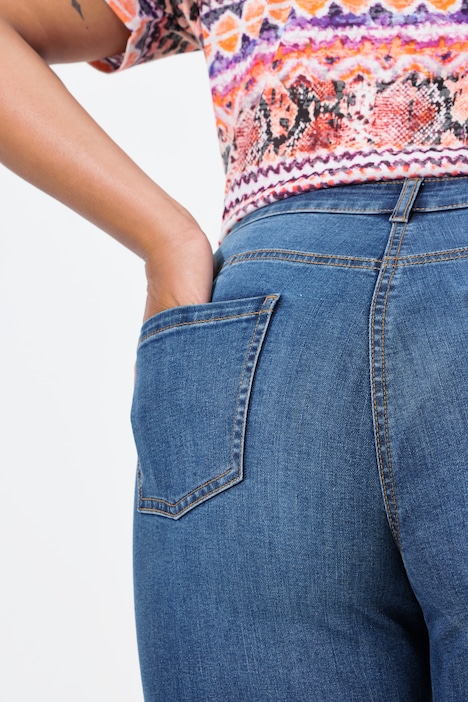 Jeans, Flared Fit, Glitzersteinchen-Saum, 5-Pocket