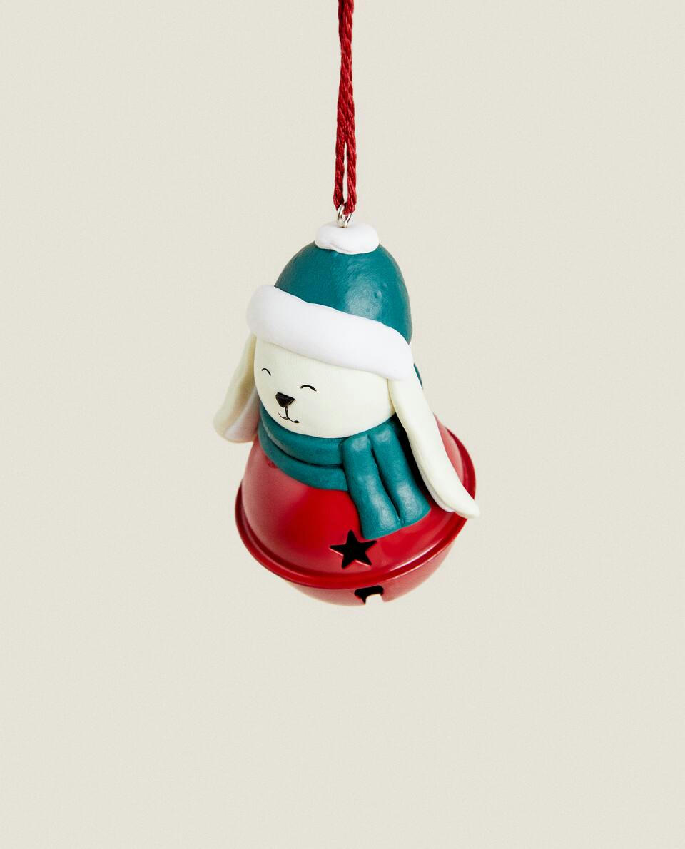 Enfeite de Natal em formato de coelho com sino de trenó