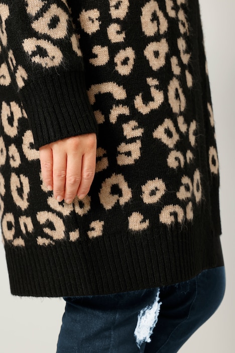Strickjacke, Leomuster, offene Form, Langarm