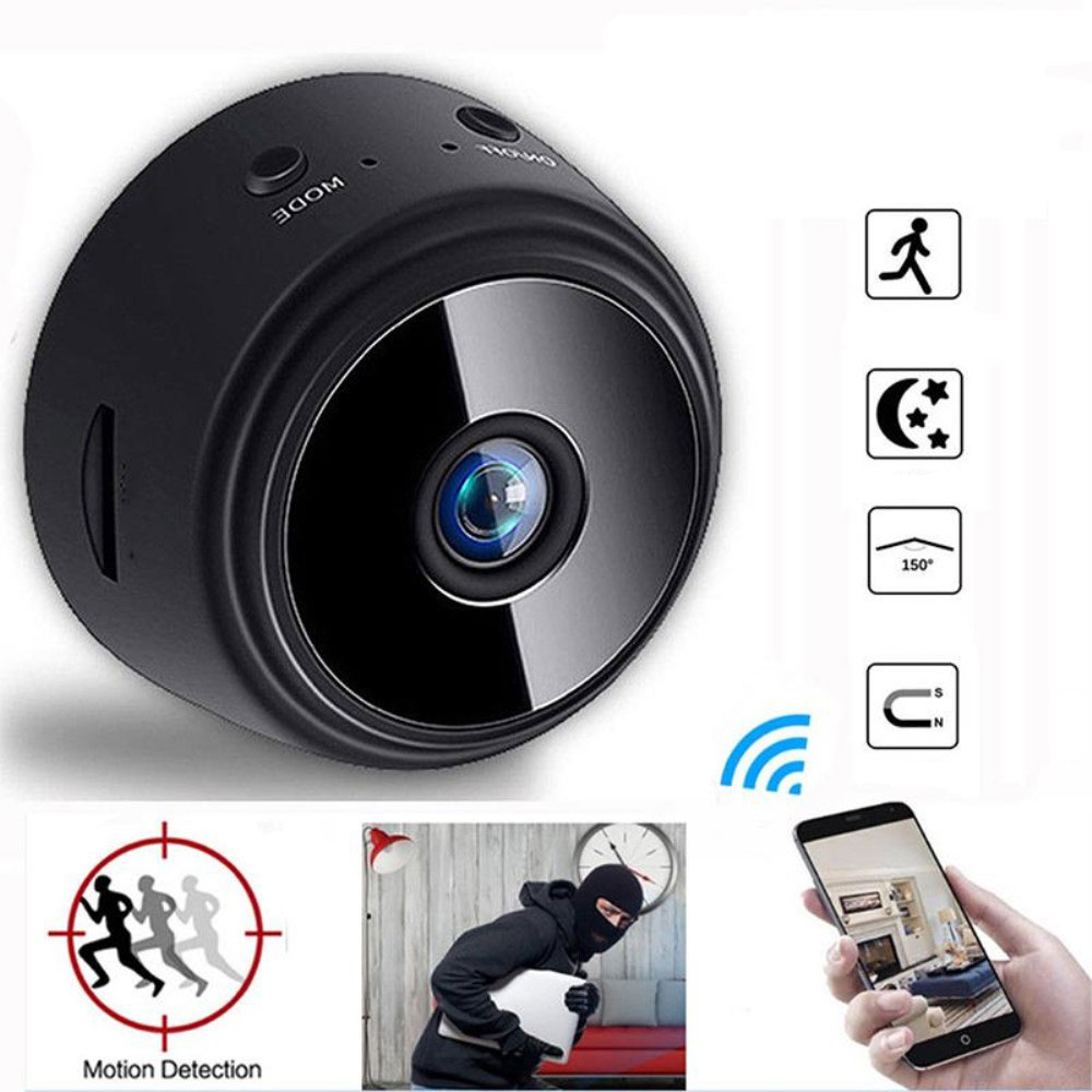 Mini WiFi IP Kamera FullHD 1080p Infrarot LED's Nachtsichtfunktion mit Akku (240mAh) und Micro SD Kartenslot   Halterung iOS/Android - Schwarz