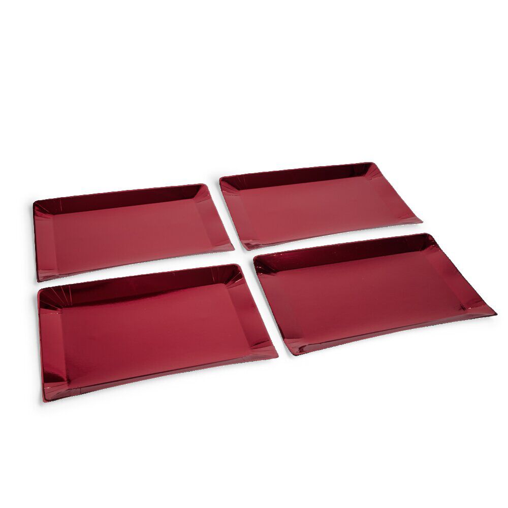 Plateau de présentation rectangulaire x4 carton métallisé rouge 28x38cm
