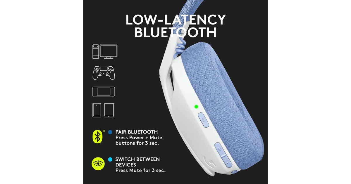 LogitechG435 LIGHTSPEED Wireless  over-ear gaming headset  (Wit, Bluetooth, Pc, PlayStation 4, PlayStation 5)