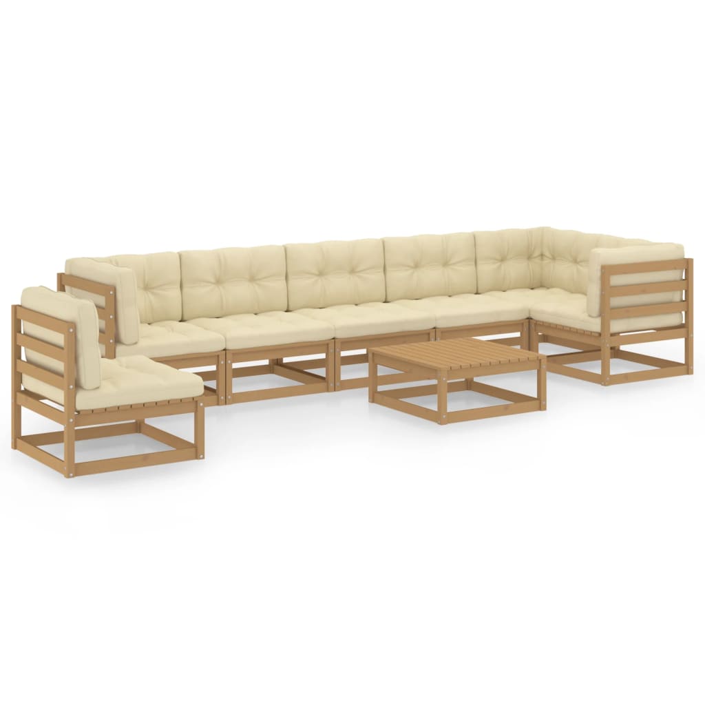 Salon de jardin meuble d'extérieur ensemble de mobilier 8 pièces avec coussins bois de pin massif