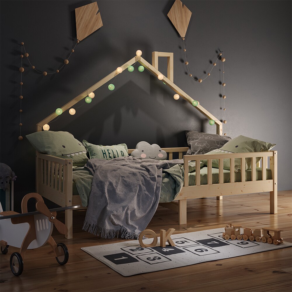 VitaliSpa Hausbett Kinderbett Spielbett Noemi 90x200cm inkl. Matratze natur
