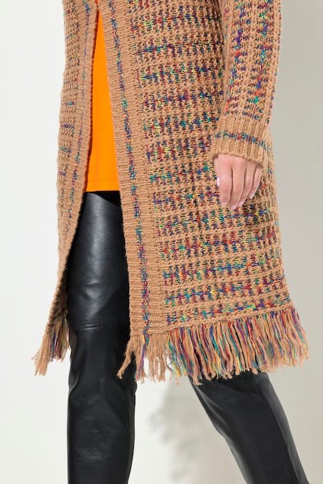 Long-Strickjacke, Straight Fit, Fransensaum