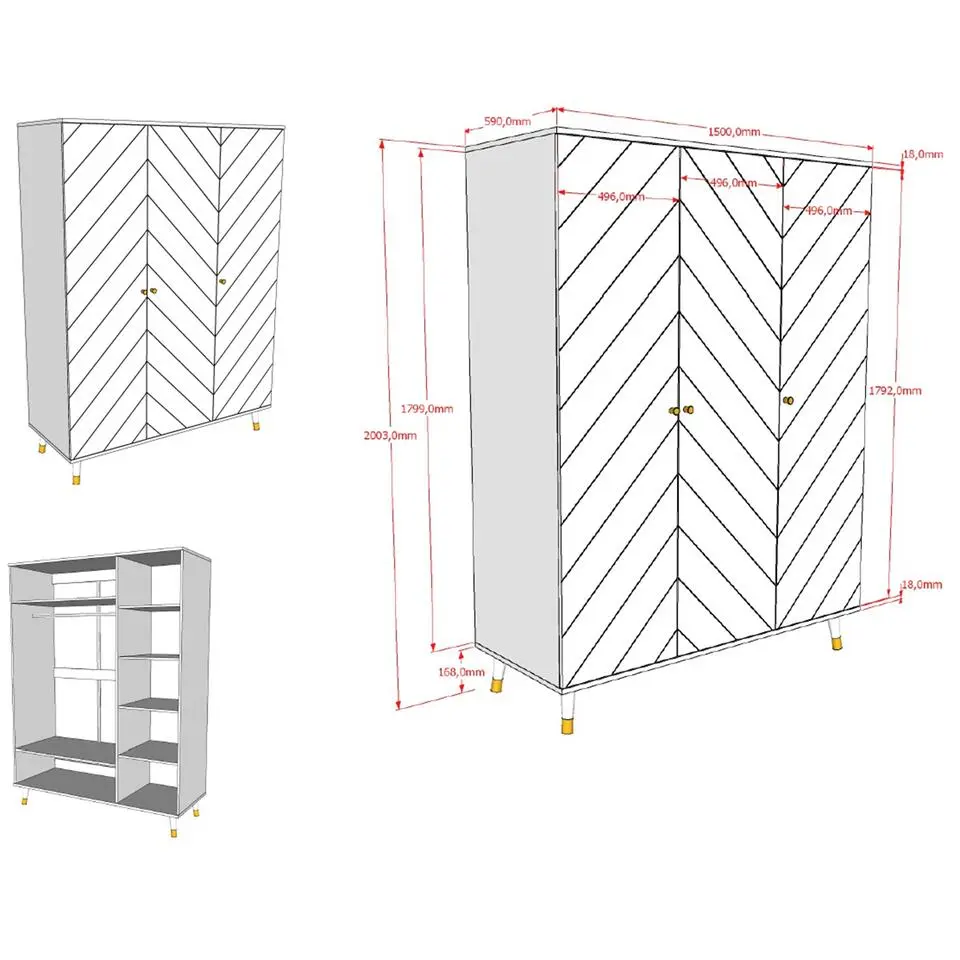 Kledingkast Billy - 150x59x200 cm - MDF/wit