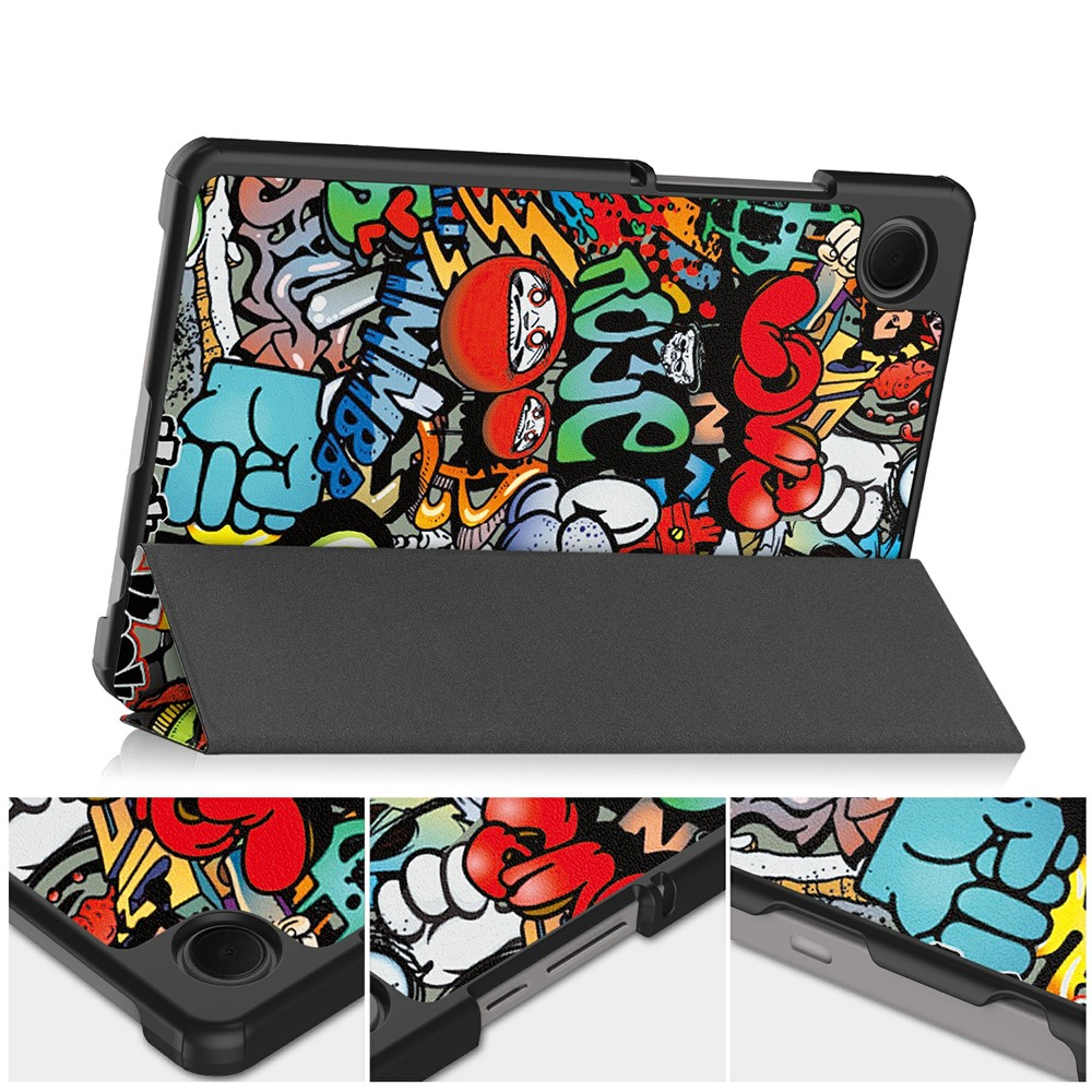 Samsung Galaxy Tab A11 / A9 Leder Tasche Smart Cover Schutzhülle - Graffiti