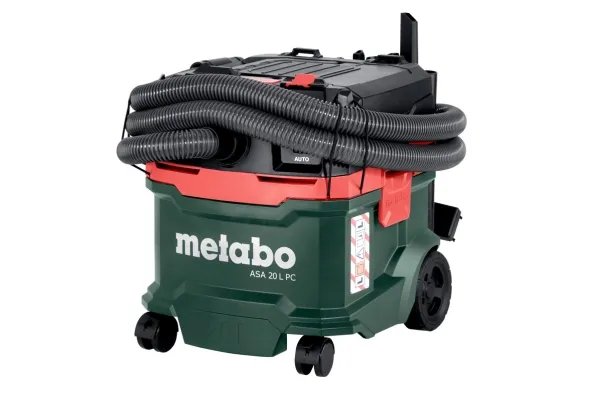 Metabo ASA 20 L PC, 1200 W, Beholder vakuum, Tør&våd, 20 L, 78 dB, Sort, Grøn, Rød
