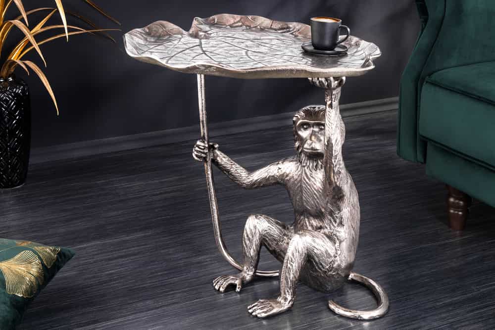 Design Beistelltisch WILDLIFE MONKEY 60cm silber Metall handmade