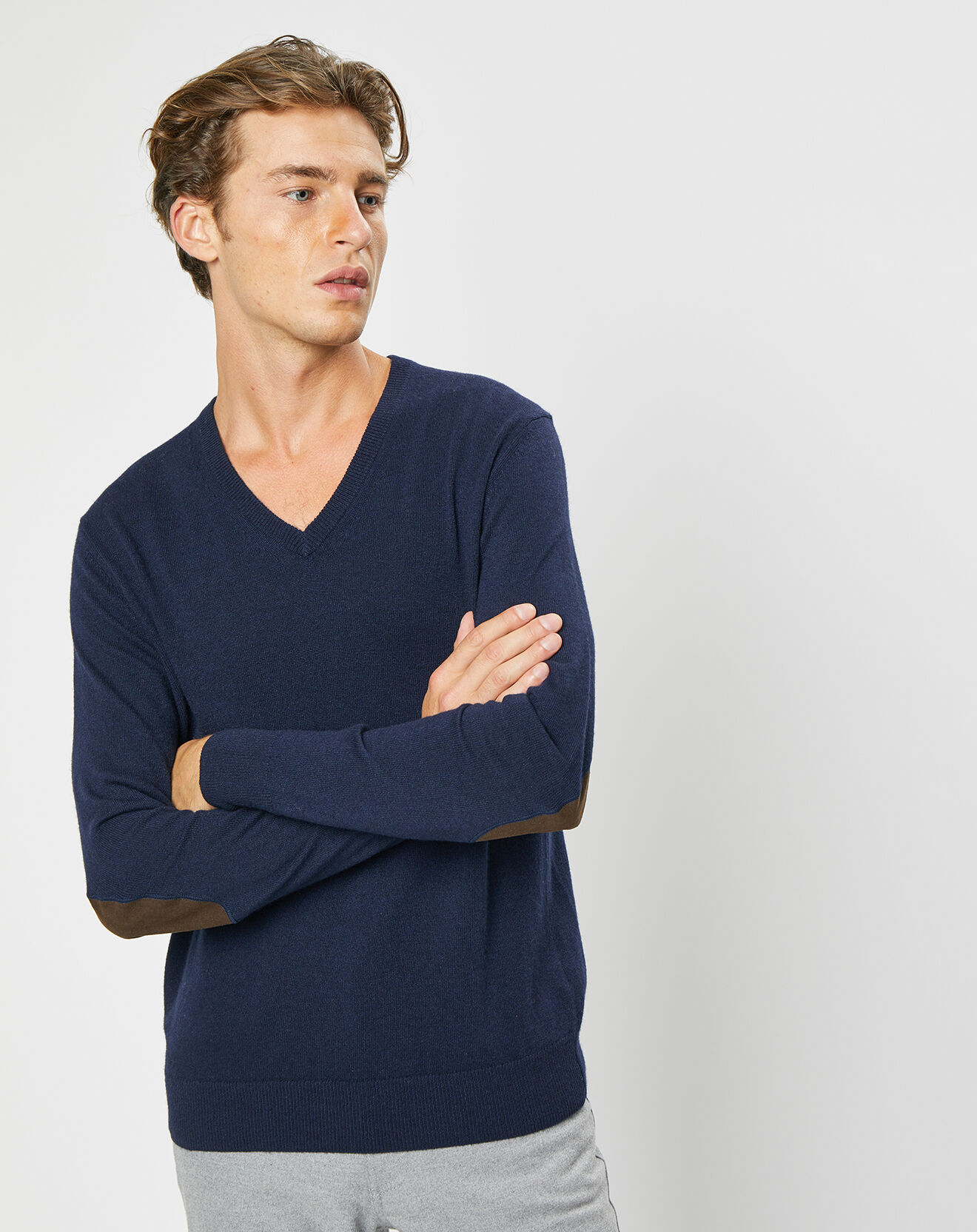 Hackett London Pull en Laine & cachemire mélangés col V bleu marine