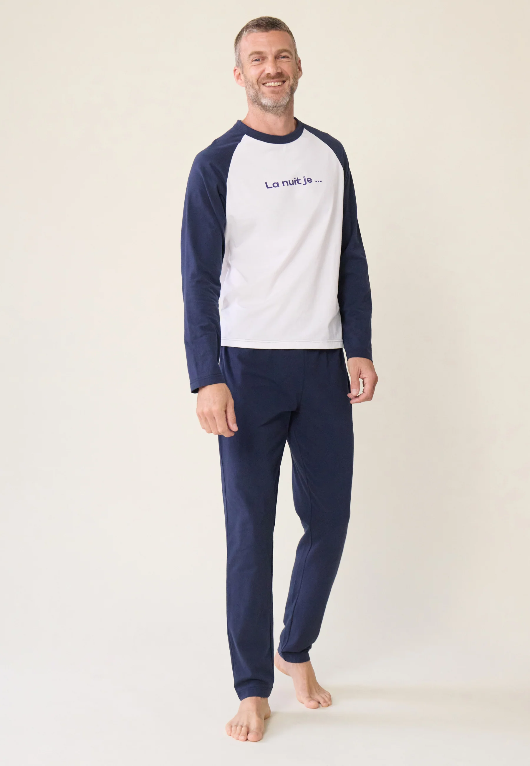 Ensemble pyjama chemise et pantalon en coton-Ensemble Pyjama Nathan Blanc Marine