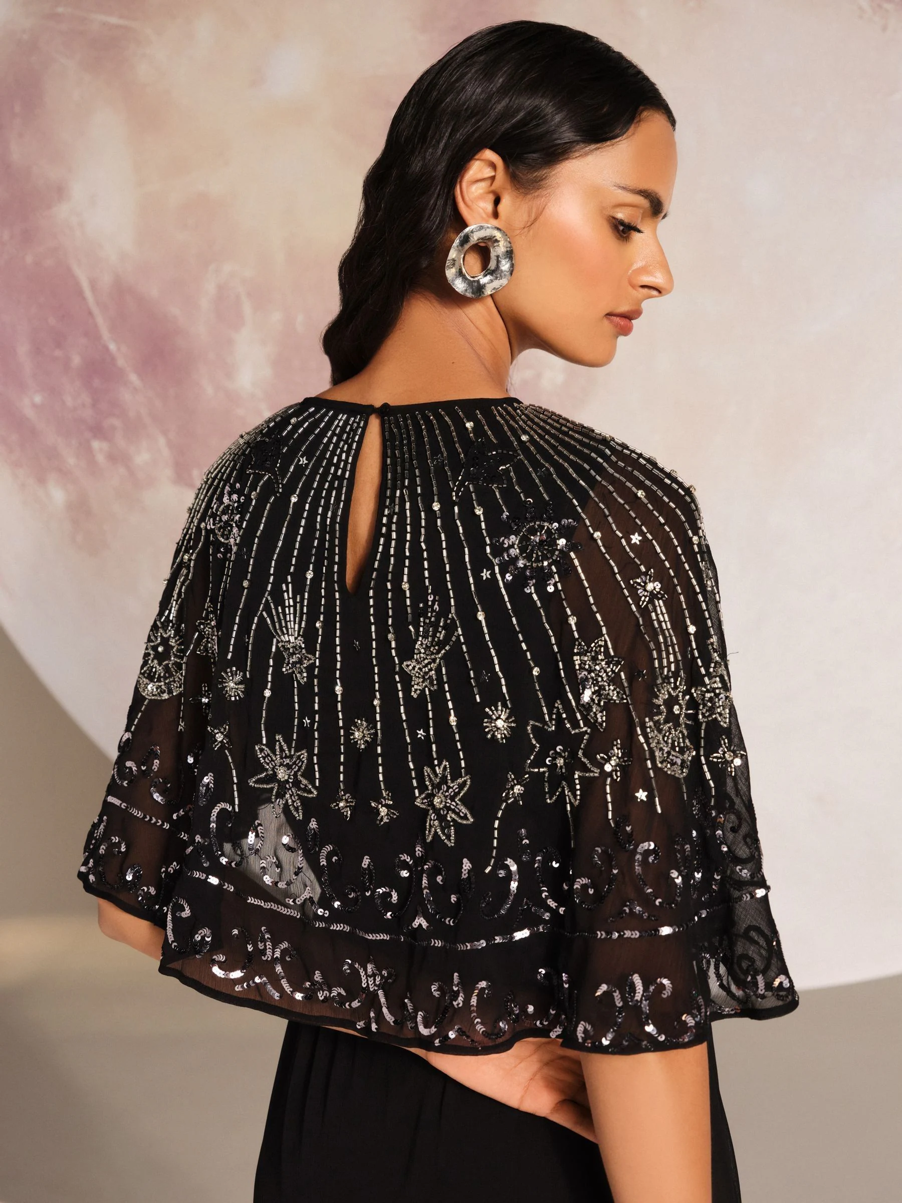 Love & Roses Embellished Cape Midaxi Dress