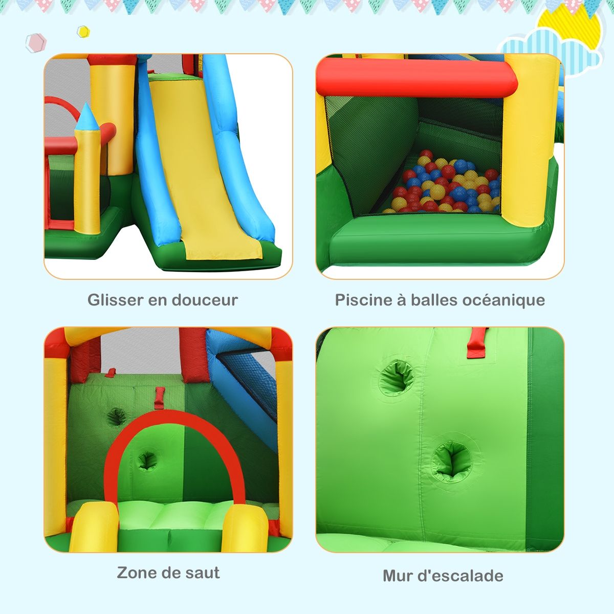 Château Gonflable avec Souffleur pour Enfants de 3 à 10 Ans avec Plusieurs Types de Jeu Différents 330 x 300 x 210 cm - Lidl-Manfred