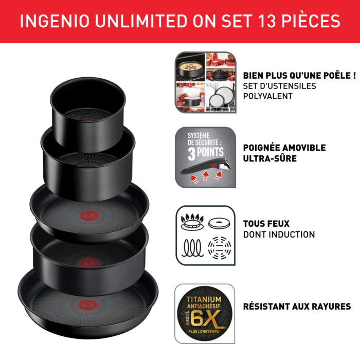 Ingenio Unlimited, Batterie de cuisine 13pcs, Antiadhésif, Induction