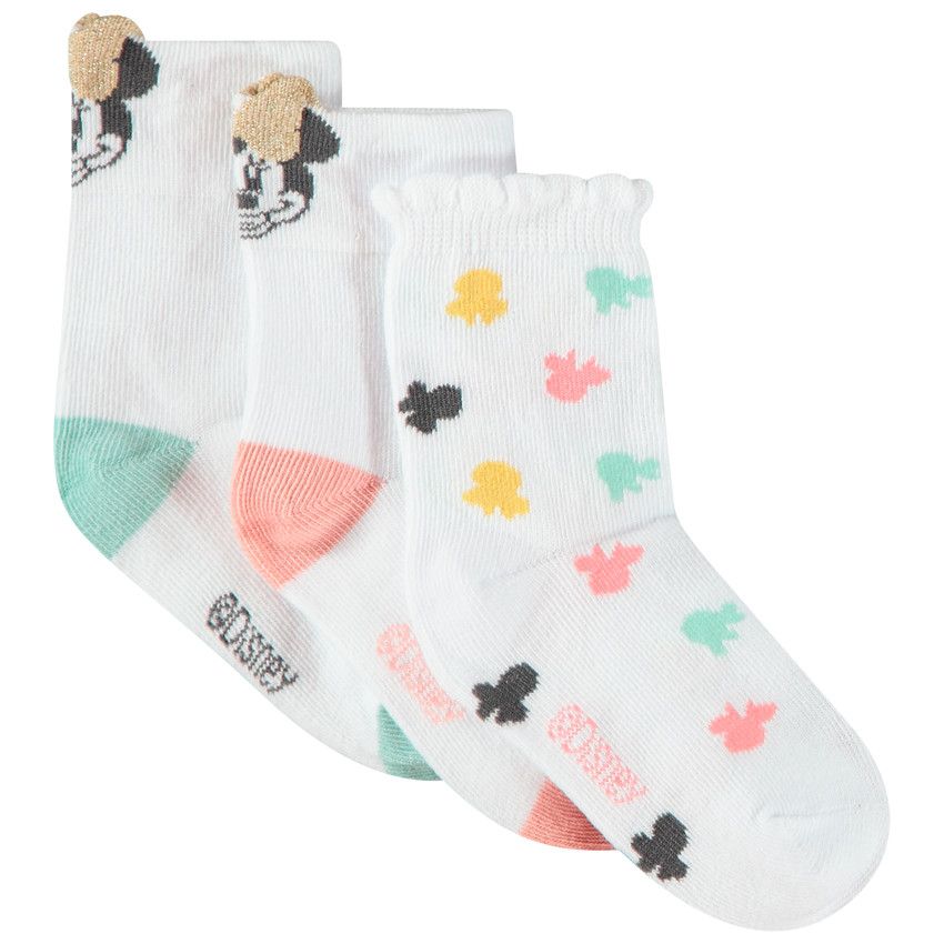 Lot de 3 paires de chaussettes Minnie pour bébé fille - Blanc