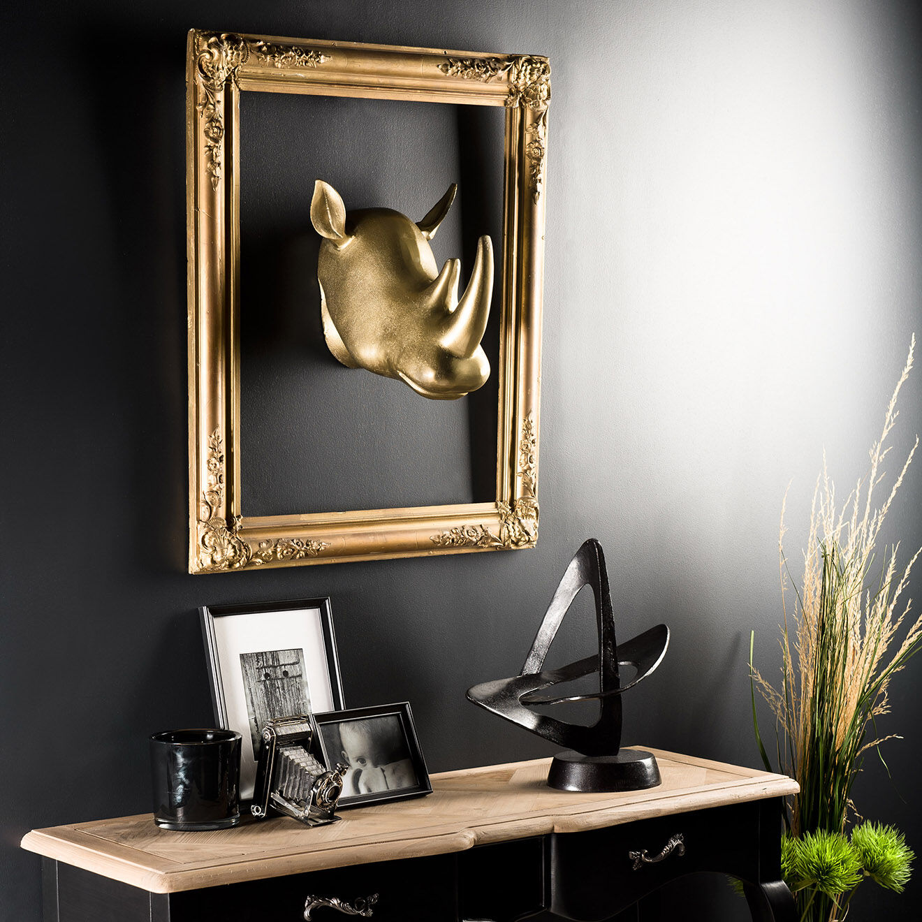 Macabane Sculpture rhinoceros Jonas dorée - 29x33x33 cm