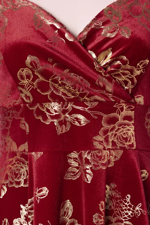 Topvintage Boutique Collection Exclusief bij Topvintage ~ Amelia Flower Swing Jurk in Donkerrood