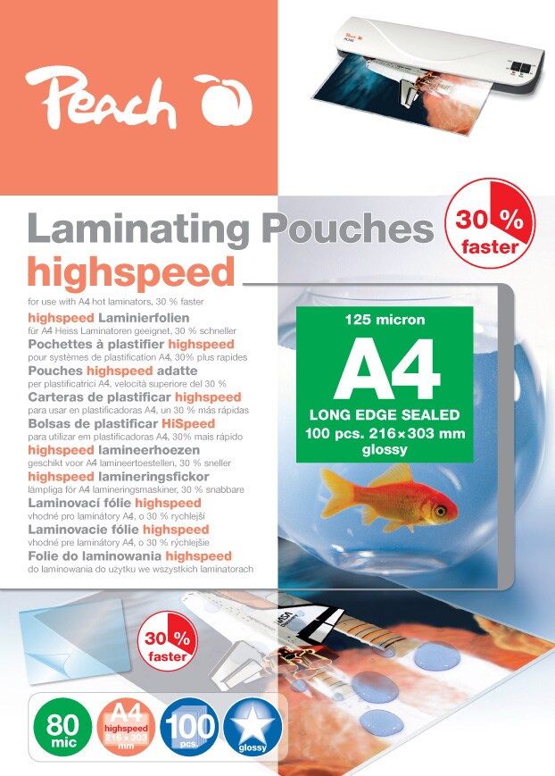Peach 100 x A4 HighSpeed Laminierfolien, 80 mic, express