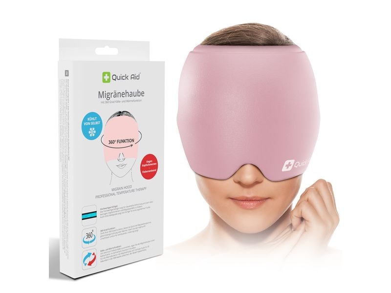 Quick Aid Kopfschmerz- und Migränehaube rosa Selbstkühlende Maske – Linderung bei Kopfschmerzen und Migräne