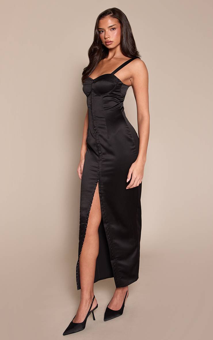 Noir Robe Midaxi Corset En Satin