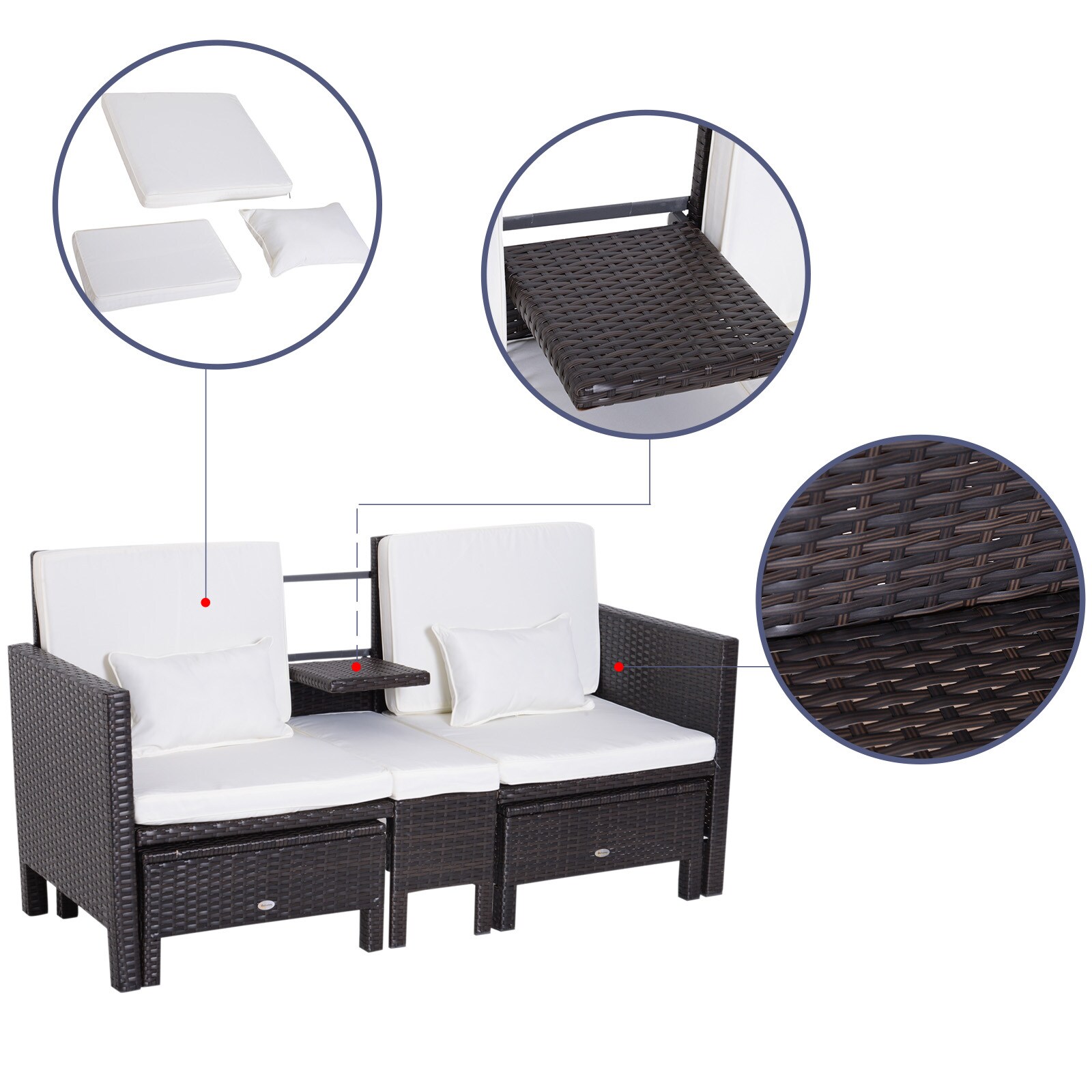 Outsunny Rattan-Sitzgruppe als 3-teiliges Set