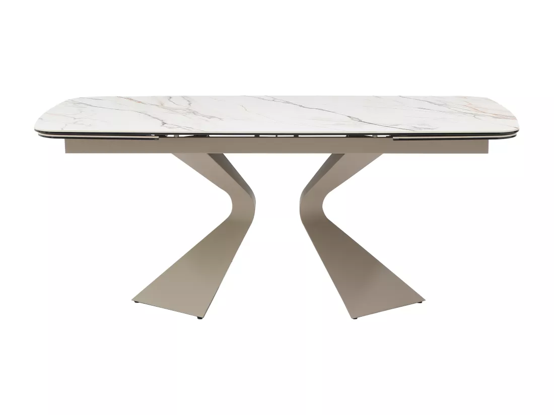 Table à manger extensible 6 à 10 personnes céramique, verre trempé et métal taupe - Effet marbre blanc - KAJARI de Maison Céphy