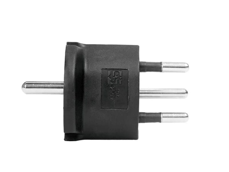 STEFFEN Fixadapter SchuKo Konturenstecker – T12 schwarz Deutsch (Schuko CEE7) auf Schweiz (T12) 3 Pol