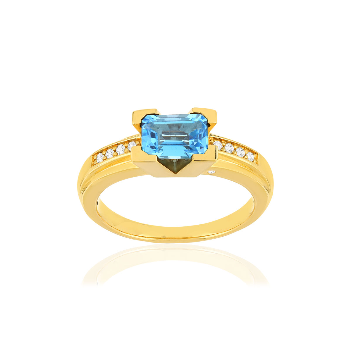 Bague VAN BRILL or jaune 750, topaze, diamants.