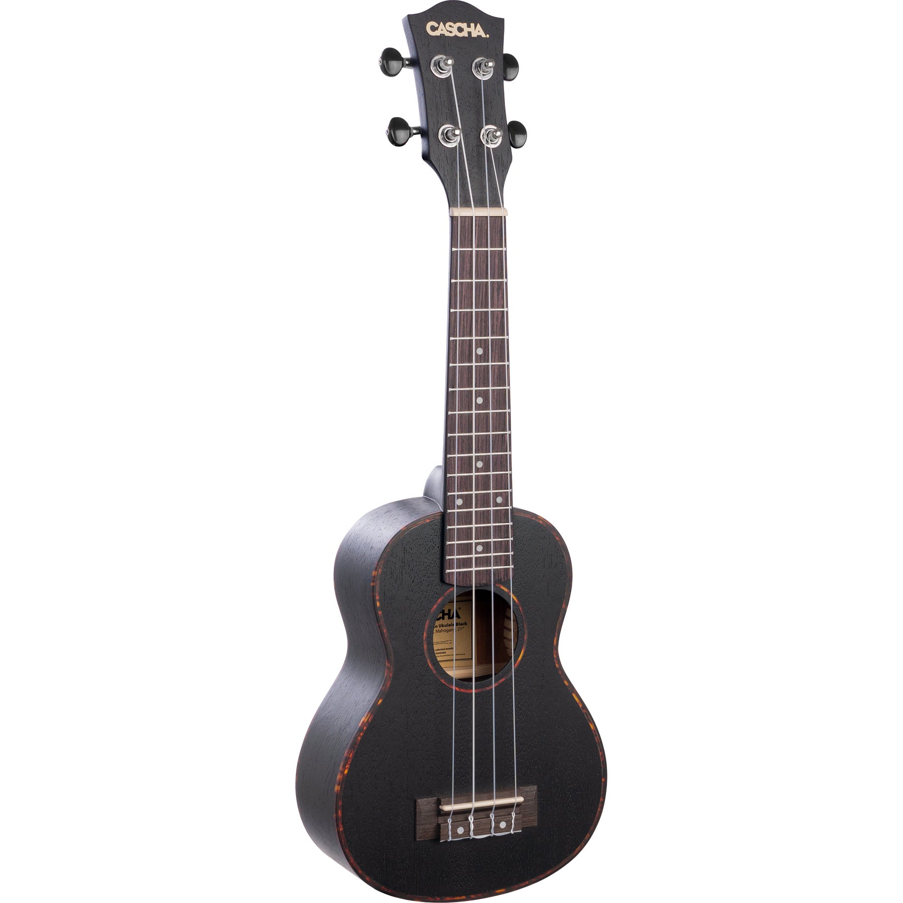 Cascha HH 2262 premium sopraan ukelele zwart met tas en plectra