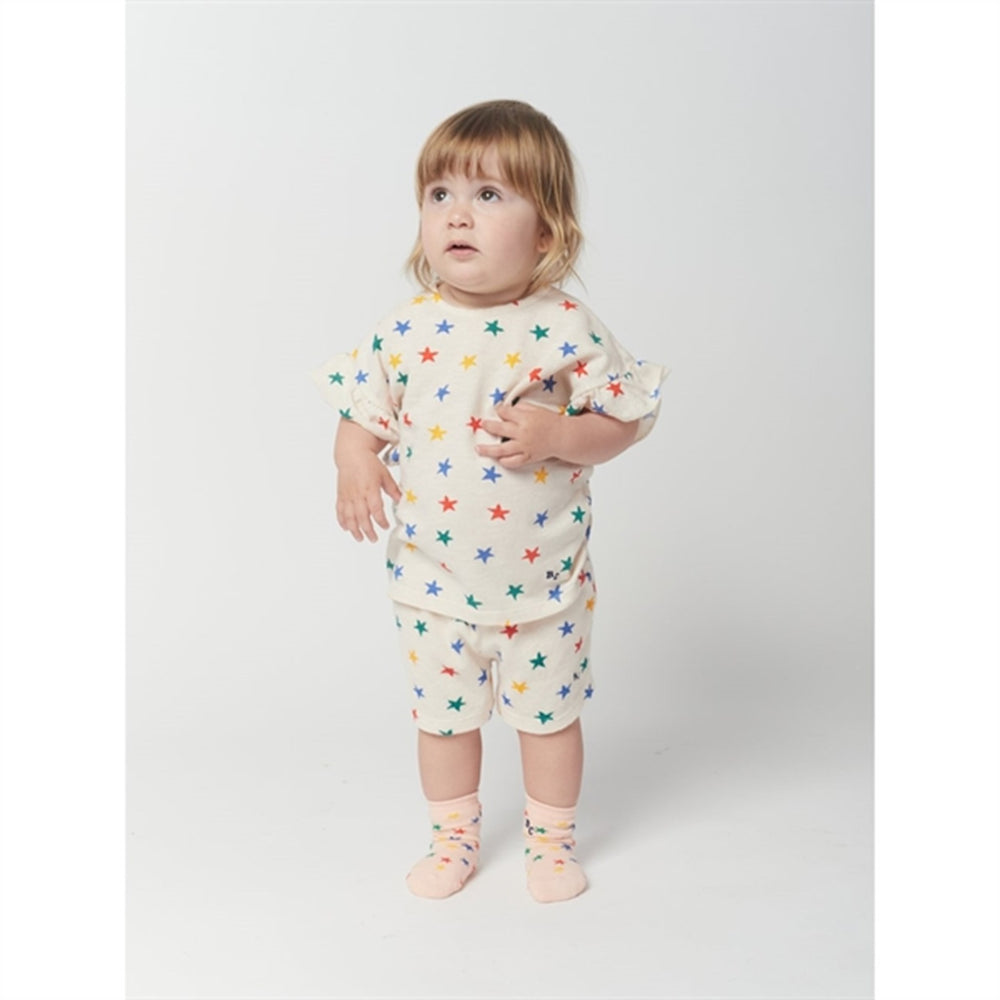 White Multicolor Stars Terry Shorts