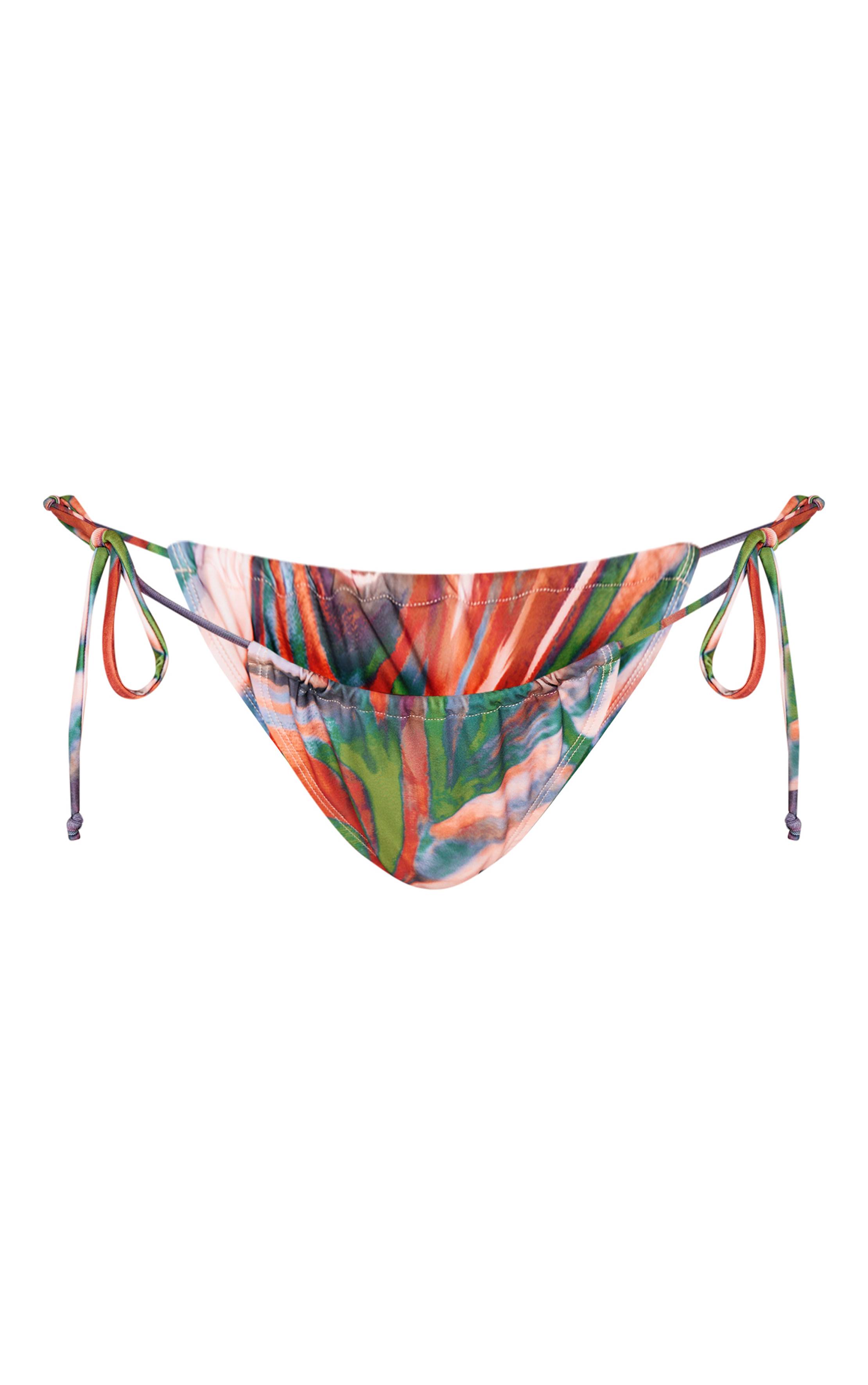 Multicolore Bas De Bikini À Imprimé Avec Fronces Et Liens Latéraux