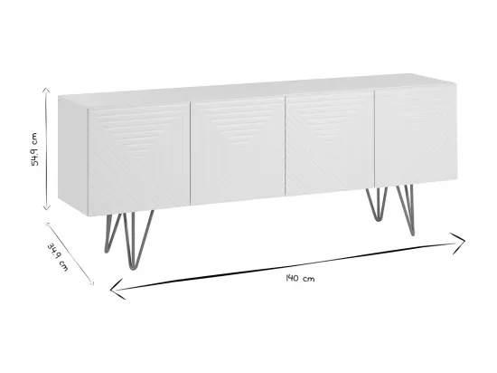 Meuble TV design gravé blanc et métal doré L140 cm OZEN