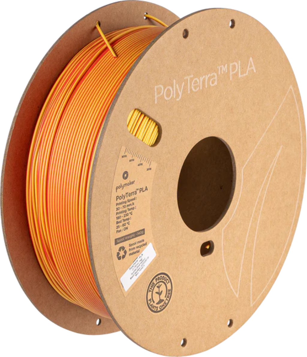 Polymaker  PolyTerra PLA Dual Sunrise Red-Yellow, 1,75 mm / 1000 g    Umweltfreundliches, zweifarbiges PLA-Filament mit mattem Finish