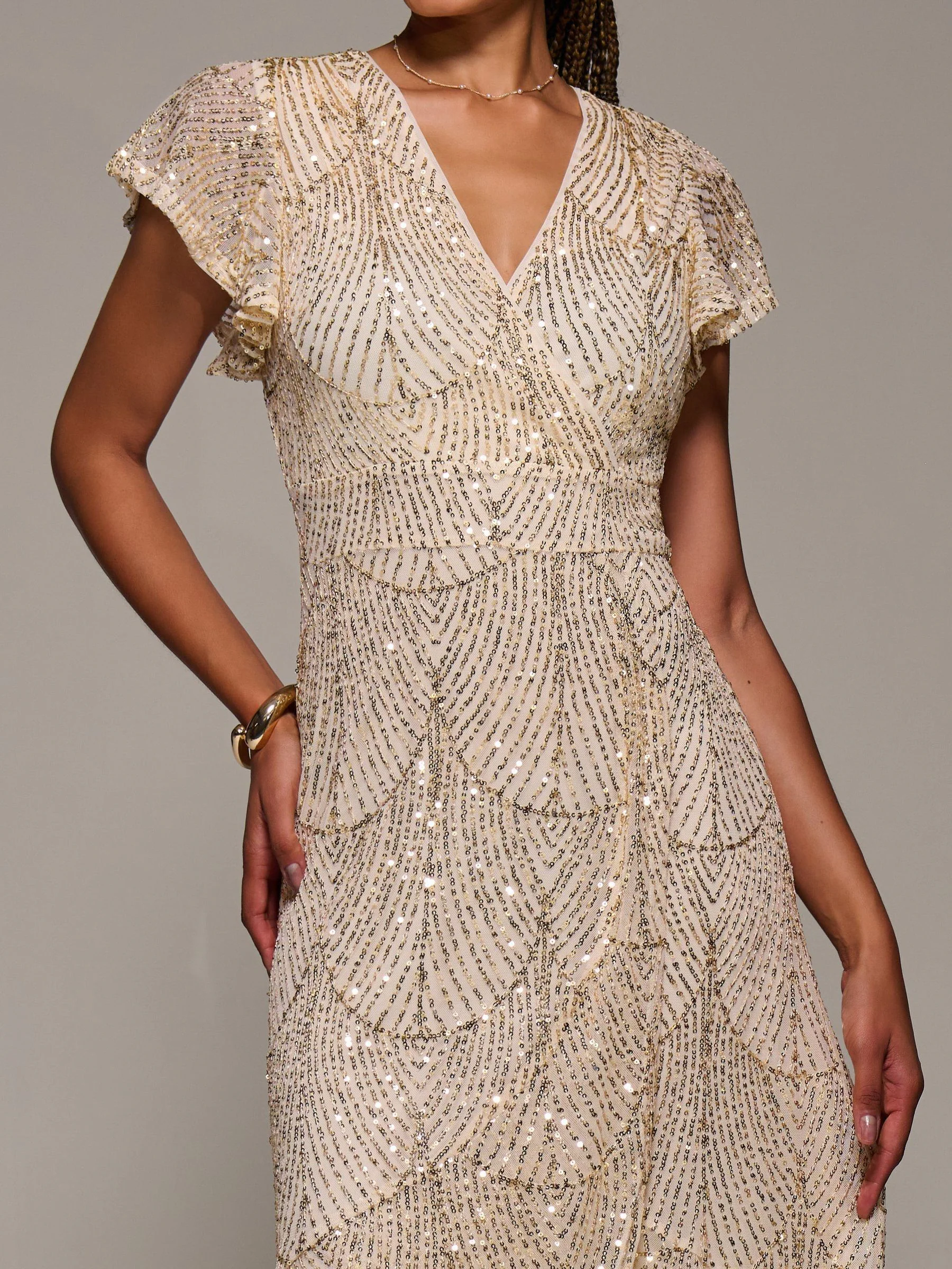 Jolie Moi Frill Short Sleeve Sequin Maxi Dress