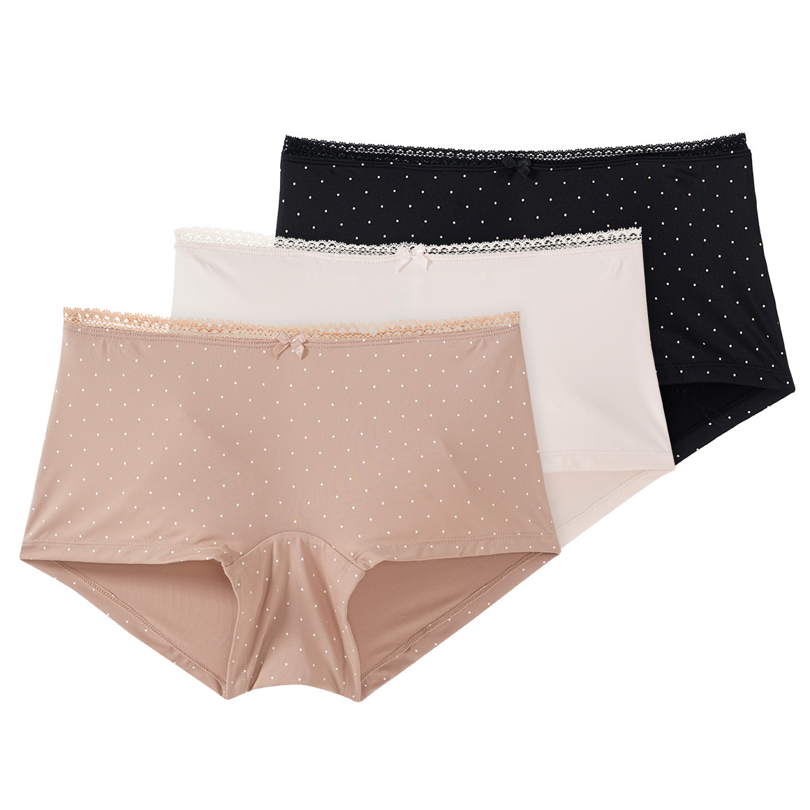 Gina Benotti 3 Damen Shorts mit Spitzenbund beige / creme / schwarz