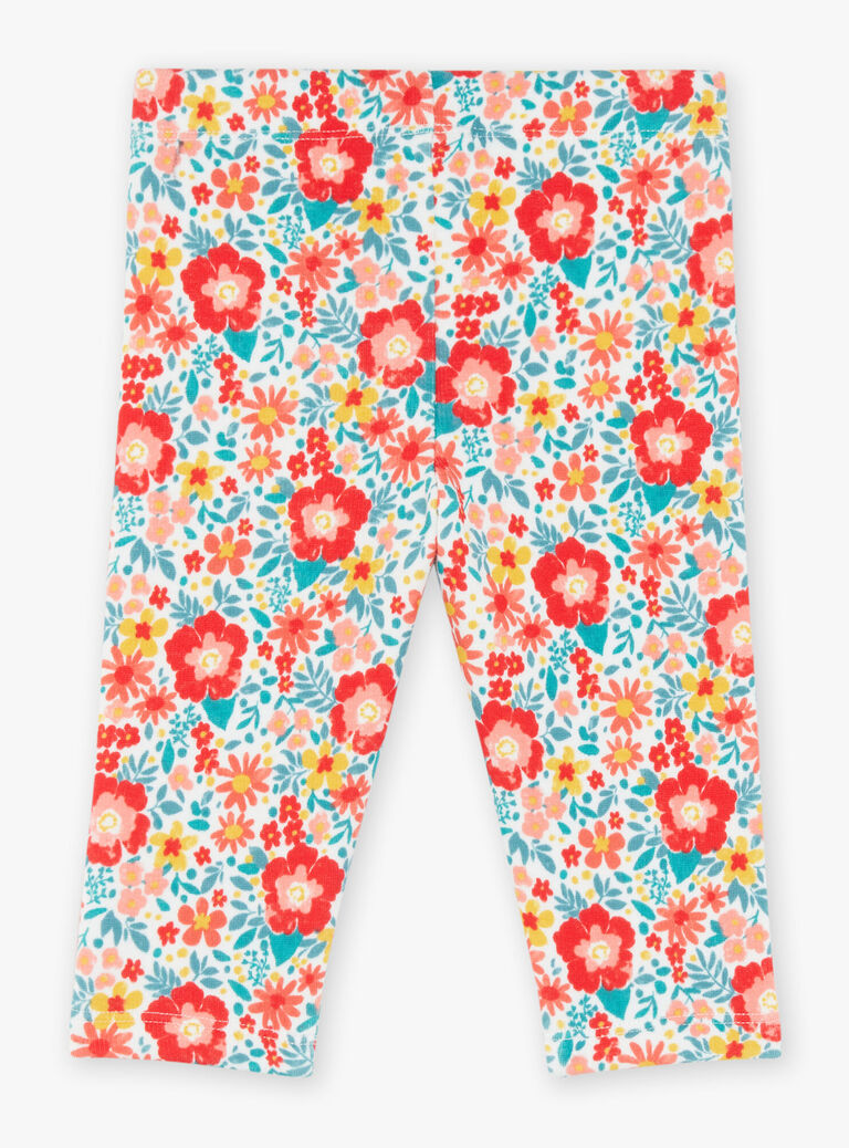 Legging écru à fleurs