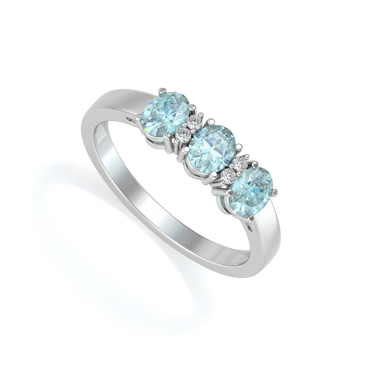 Bague ADEN Or 585 Blanc Aigue-Marine et diamants 2.25grs