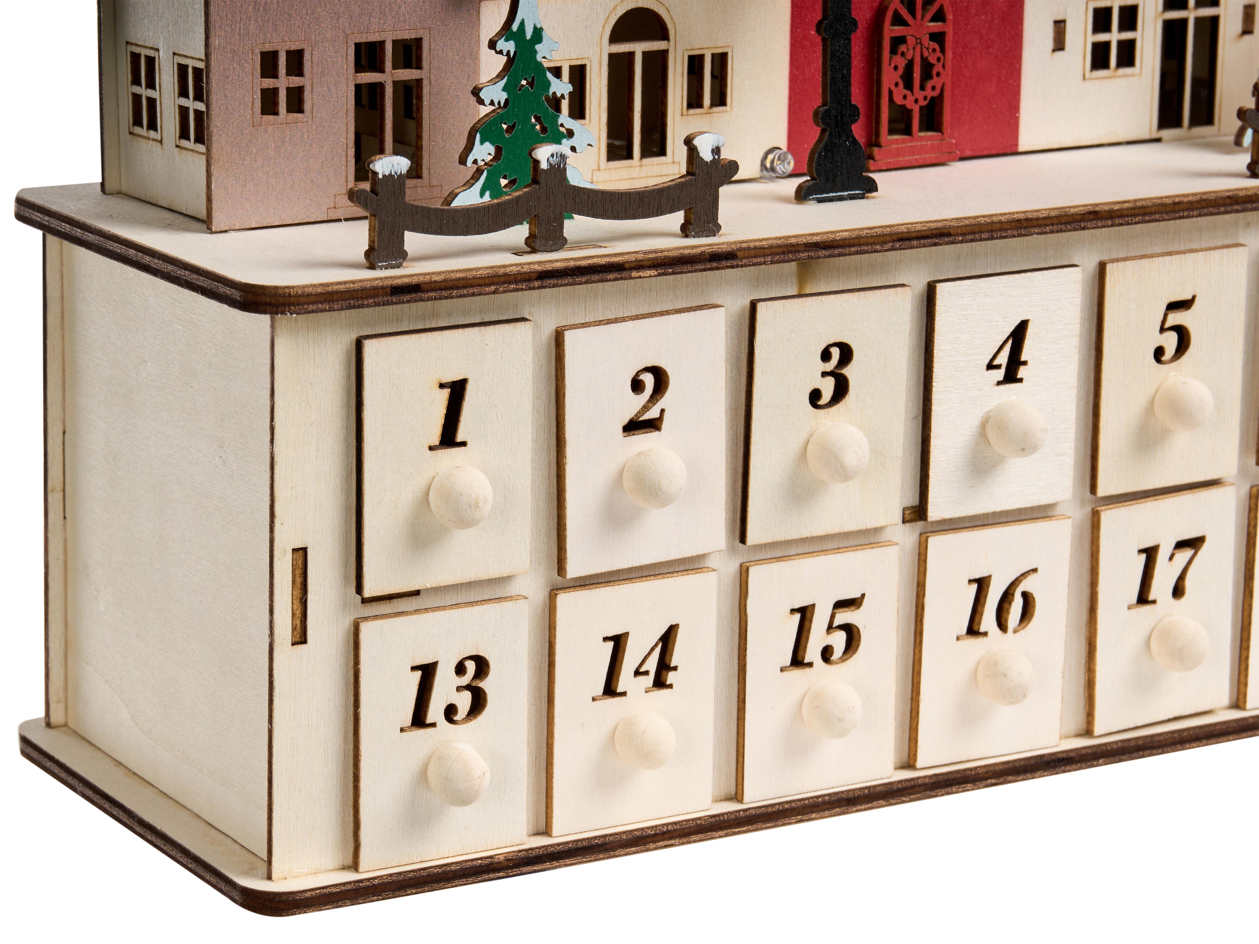 Kerstdecoratie LED VISTERFLO Adventskalender 24 cm Lichtbruin