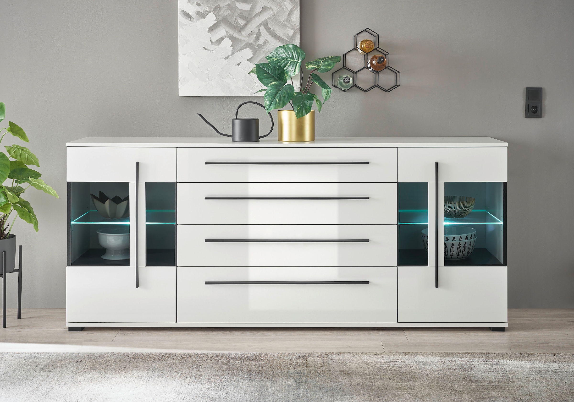 INOSIGN Sideboard »Cantara, moderner Schrank, Kommode in Eiche Evoke oder weiss« schwarze Stangengriffe, ausreichend Stauraum, vielseitig einsetzbar