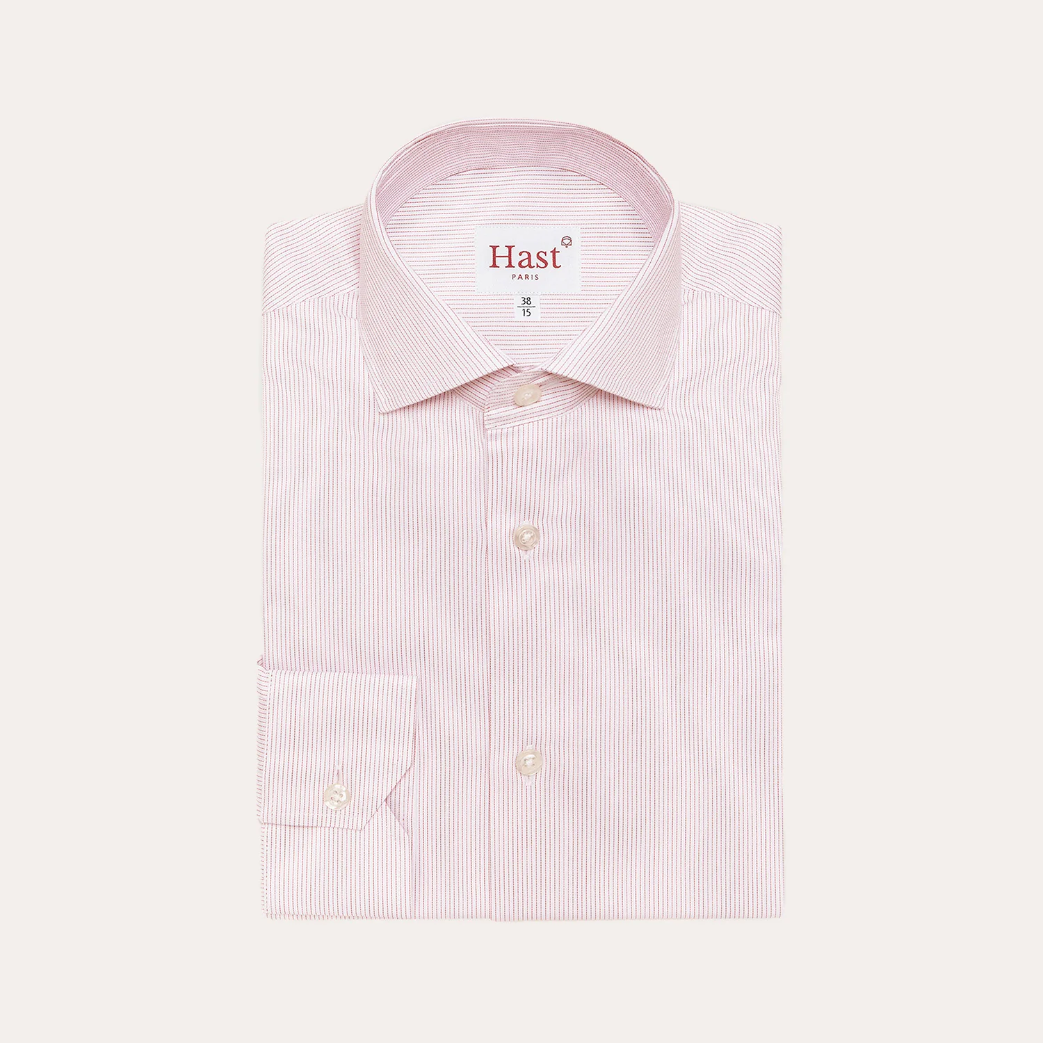 Double-twisted twill shirt with fine red stripes