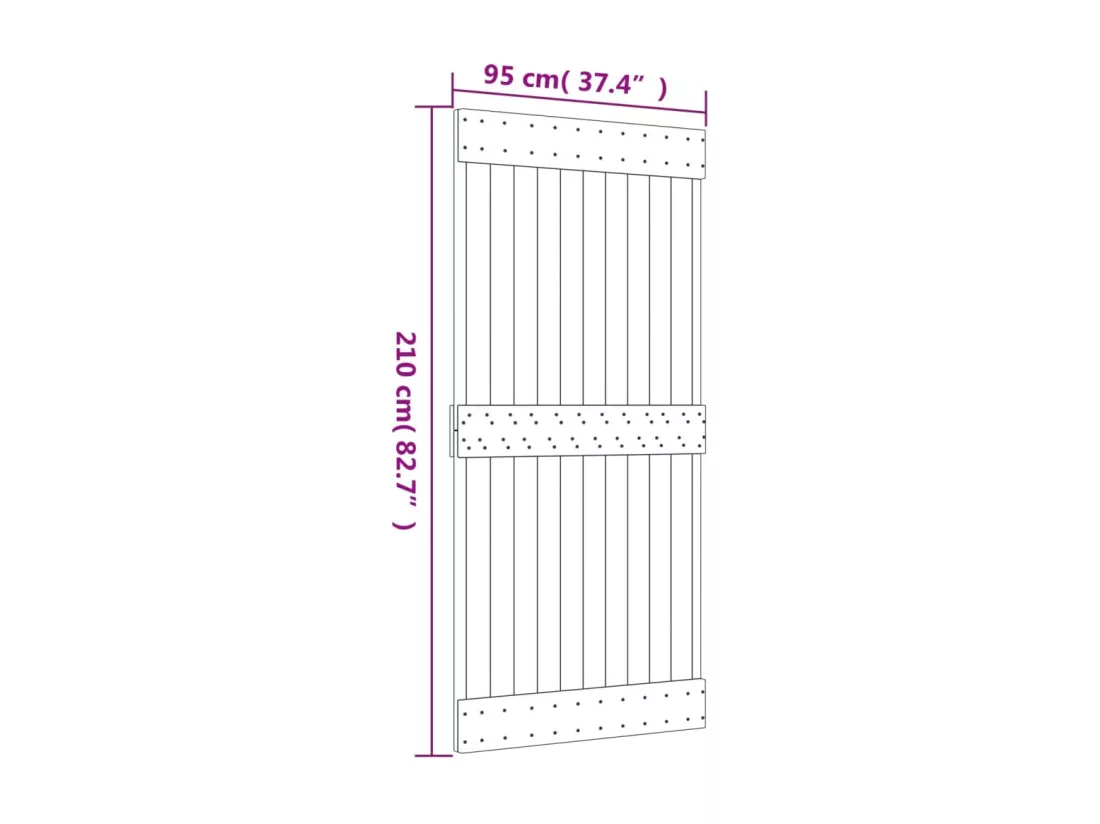 Porte coulissante et kit de quincaillerie 95x210 cm pin massif