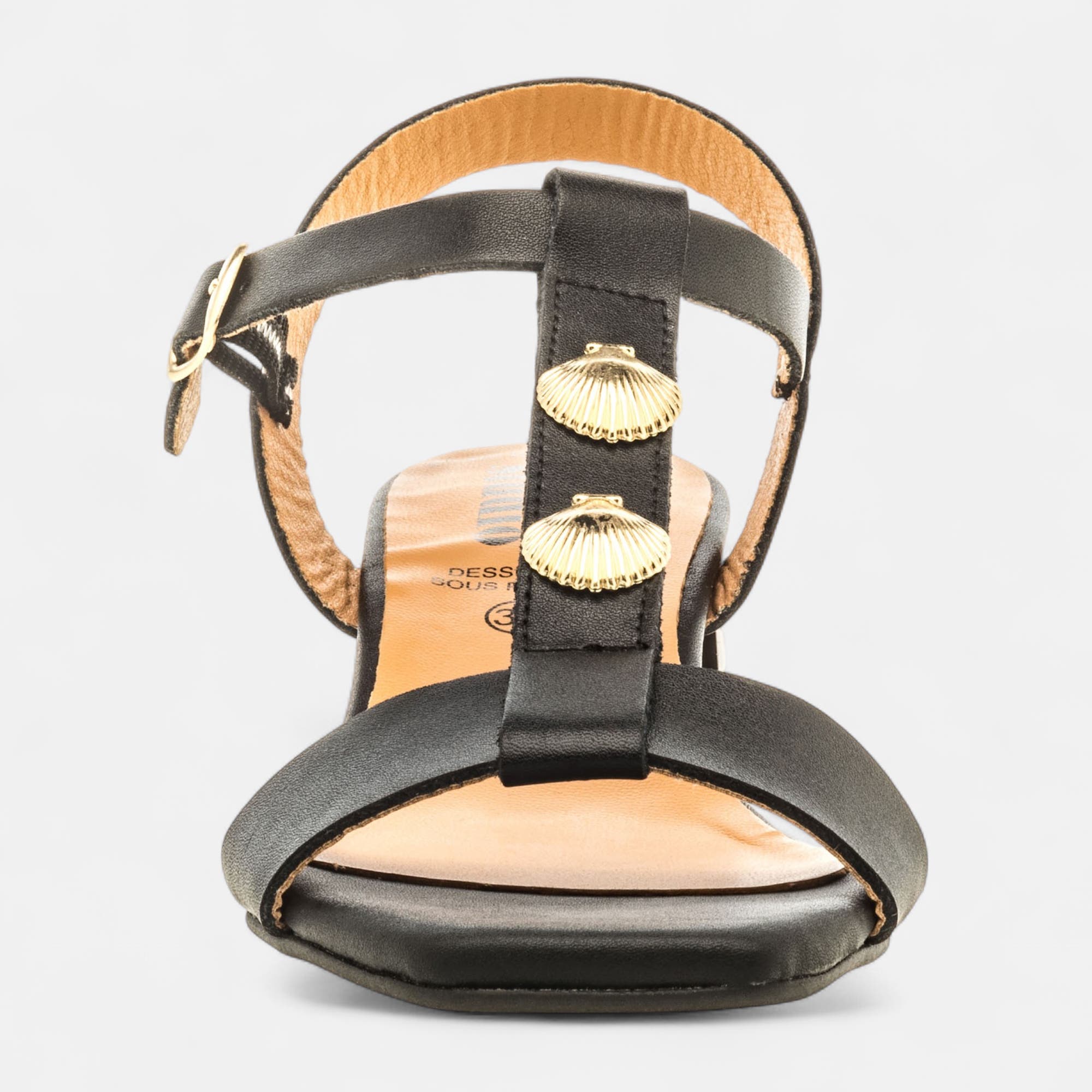 Nu-pieds Femme en cuir noir
