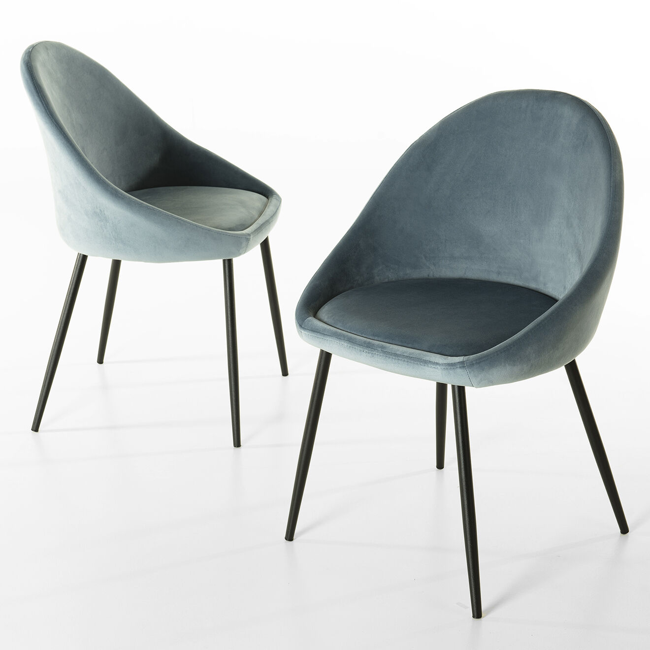 Macabane 2 Chaises Augustin en Velours bleues - 53x51x78 cm