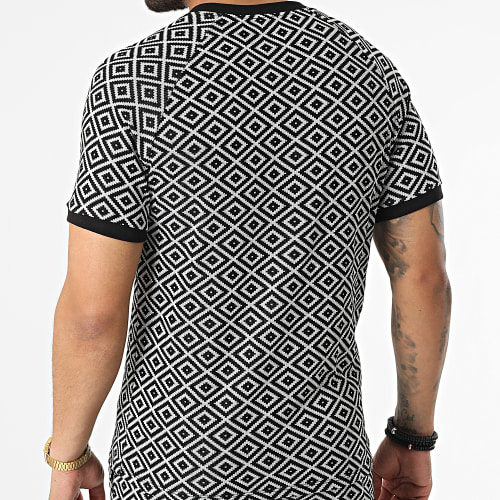 Ensemble Tee Shirt Col Zippé Short Jogging C5846-C8152 Noir Blanc