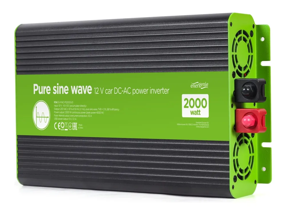 EnerGenie EG-PWC-PS2000-01 - DC til AC inverter - bil, ren sinuskurve - DC 12 V - 2000 Watt - output-stikforbindelser: 1