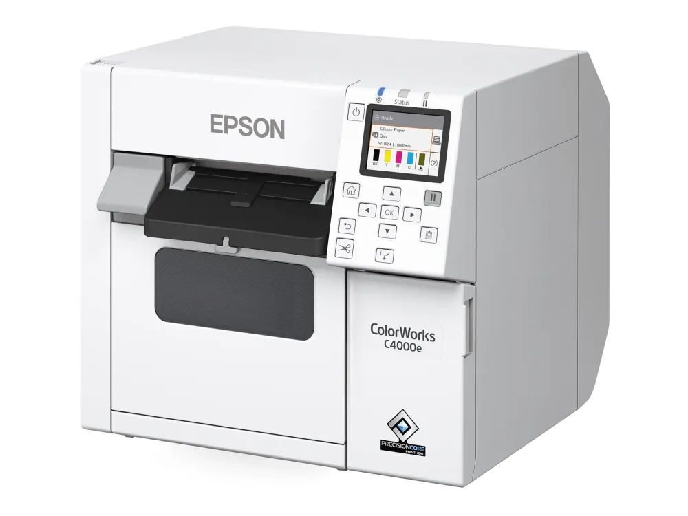 Epson ColorWorks CW-C4000E (MK) - Etiketprinter - farve - blækprinter - Rulle (10,2 cm) - 1200 x 1200 dpi - op til 100 mm/sek. (mono) / op til 100 mm/sek. (farve) - USB, USB vært - skærer